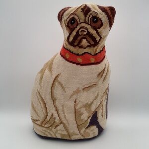 Pug Dog Design Needlepoint Petite Decorative Pillow Vintage